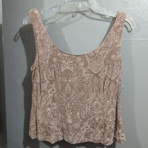 Sleeveless Beaded Scoop Neck Tank Top‎ - Blush